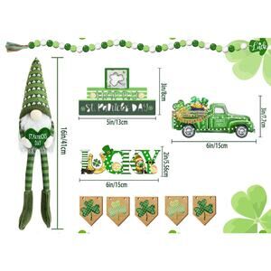 6 pc St Patrick's Day Tiered Tray Decoration Set LED Lighted Signs Gnome Beads